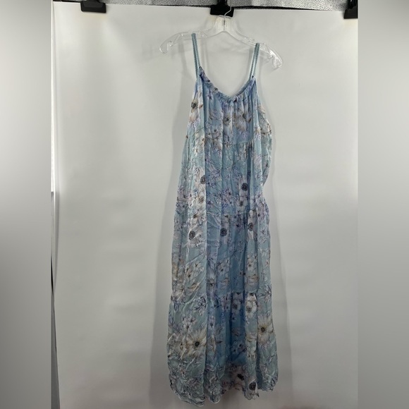 Elena Baldi blue Silk Blend Floral Tiered Maxi Dress medium new with tags - Picture 6 of 13